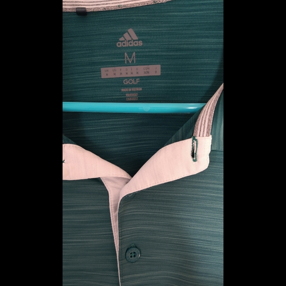 💕HP Adidas performance golf men's t shirt with collar polo white green size M - Picture 3 of 6